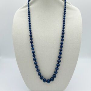 Vintage Lapis Lazuli Stone Graduated Beaded Long Necklace